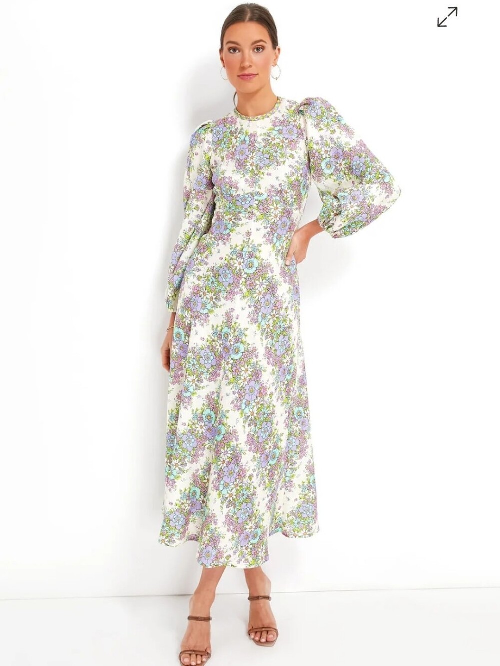 Alemais Petal Agnes Floral Long-Sleeve Linen Midi Dress